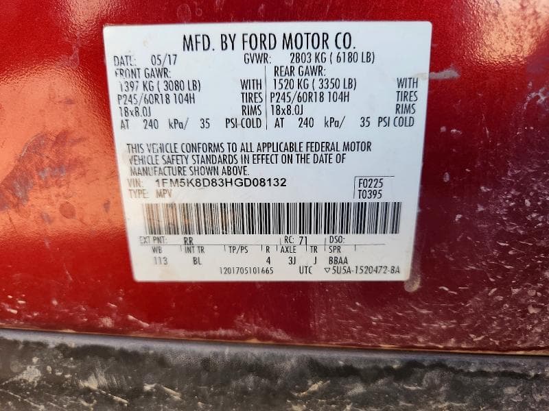 2017 FORD EXPLORER XLT 14