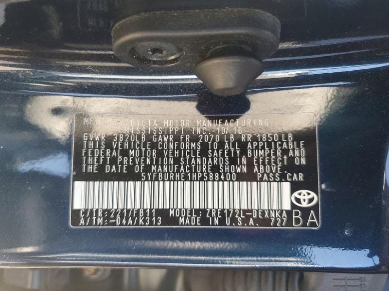 2017 TOYOTA COROLLA LE 12