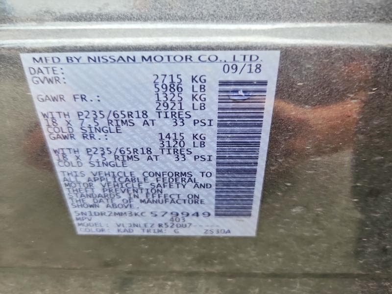 2019 NISSAN PATHFINDER SV 13