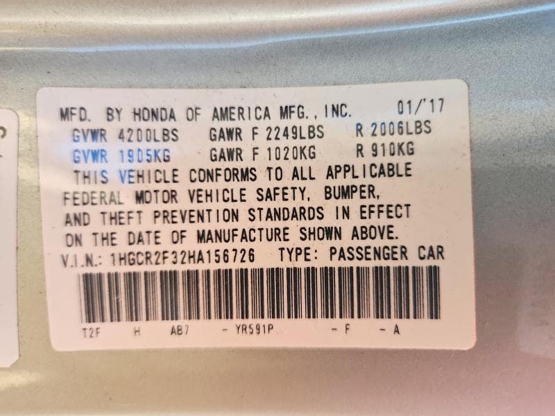 2017 HONDA ACCORD LX 12