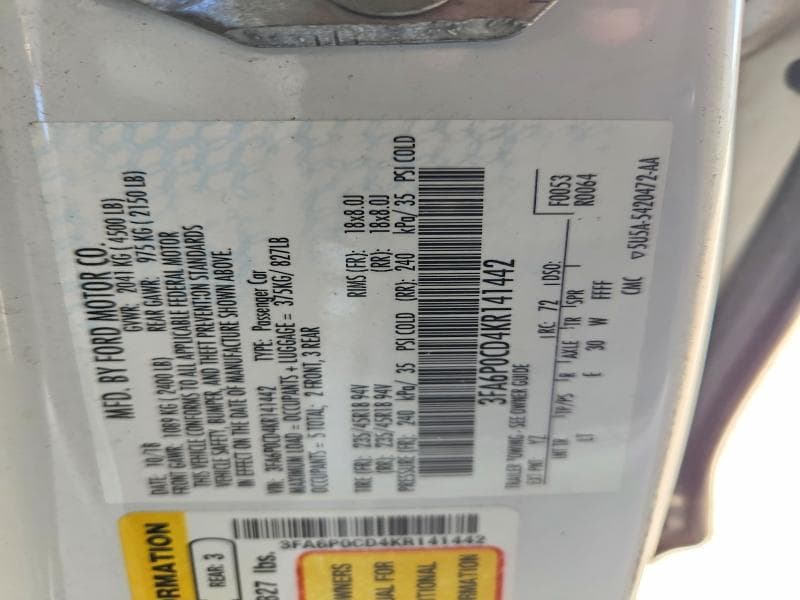 2019 FORD FUSION SEL 13