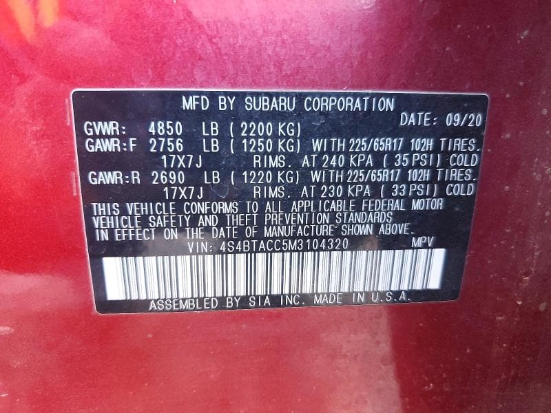2021 SUBARU OUTBACK PREMIUM 12
