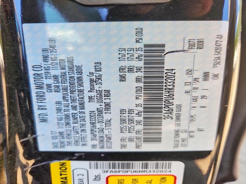 2017 FORD FUSION SE PHEV 12