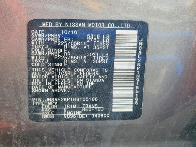 2017 NISSAN QUEST SV 13
