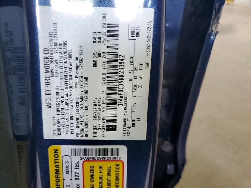 2019 FORD FUSION SEL 12
