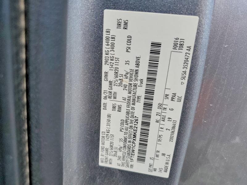 2021 FORD F150 SUPERCREW 12