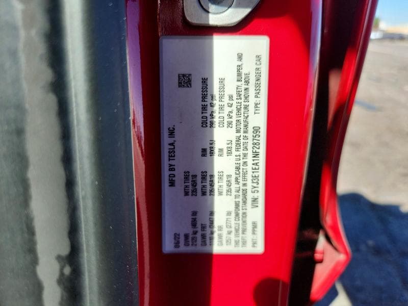 2022 TESLA MODEL 3 12
