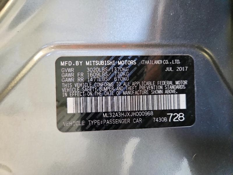 2018 MITSUBISHI MIRAGE ES 12