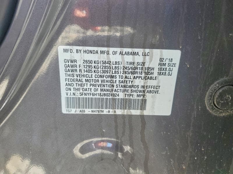2018 HONDA PILOT LX 13