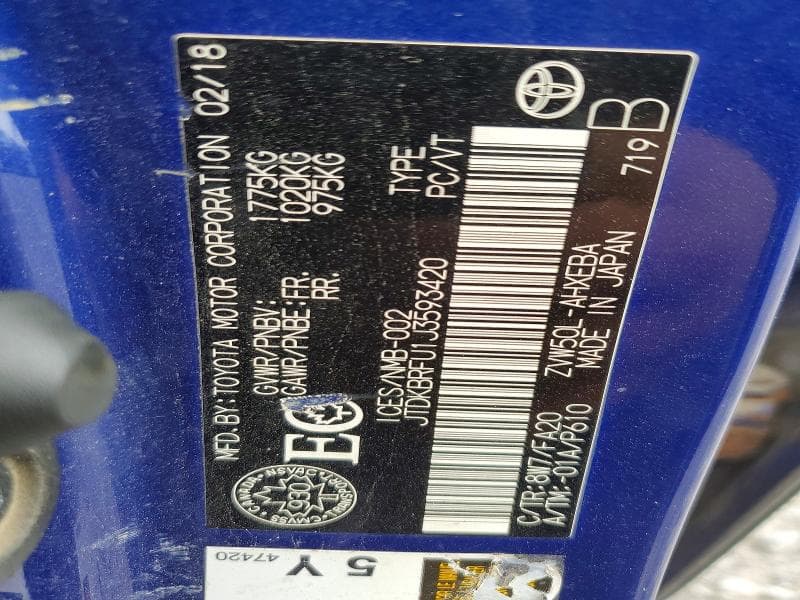 2018 TOYOTA PRIUS ONE 13