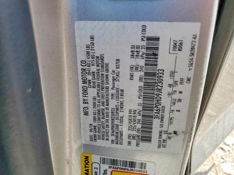 2018 FORD FUSION SE 12