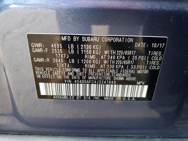 2018 SUBARU OUTBACK 2.5I PREMIUM 12