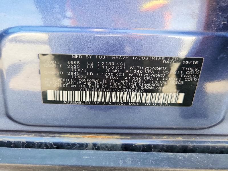 2017 SUBARU OUTBACK 2.5I PREMIUM 13