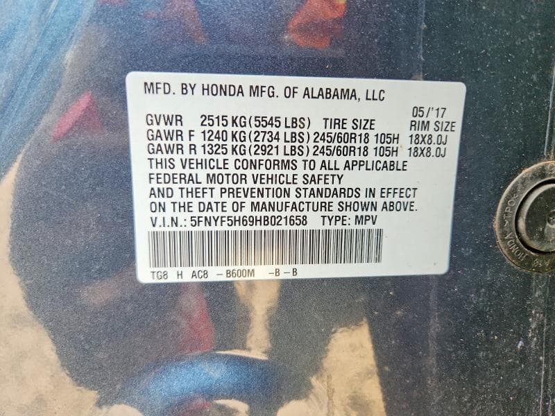 2017 HONDA PILOT EXL 14