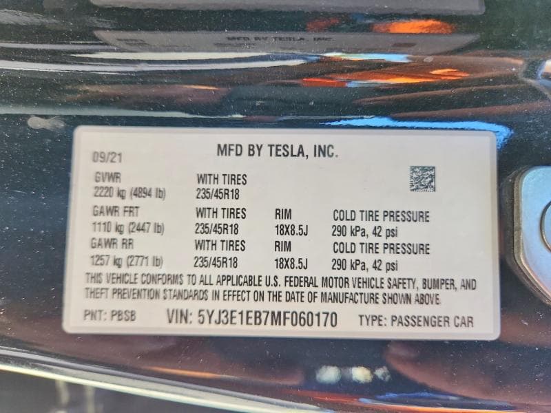 2021 TESLA MODEL 3 12