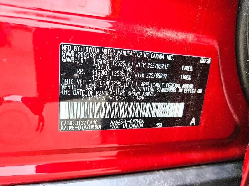 2020 TOYOTA RAV4 XLE 14