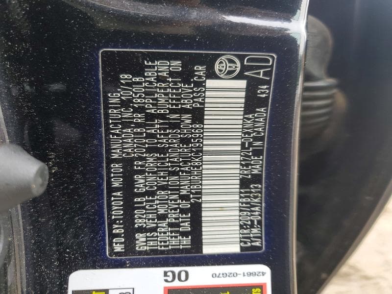 2019 TOYOTA COROLLA LE 13