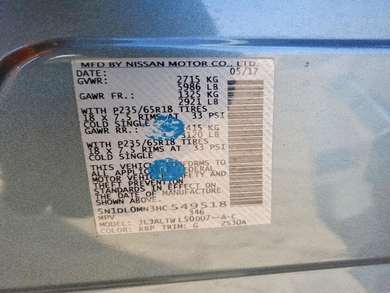 2017 INFINITI QX60 BASE 14