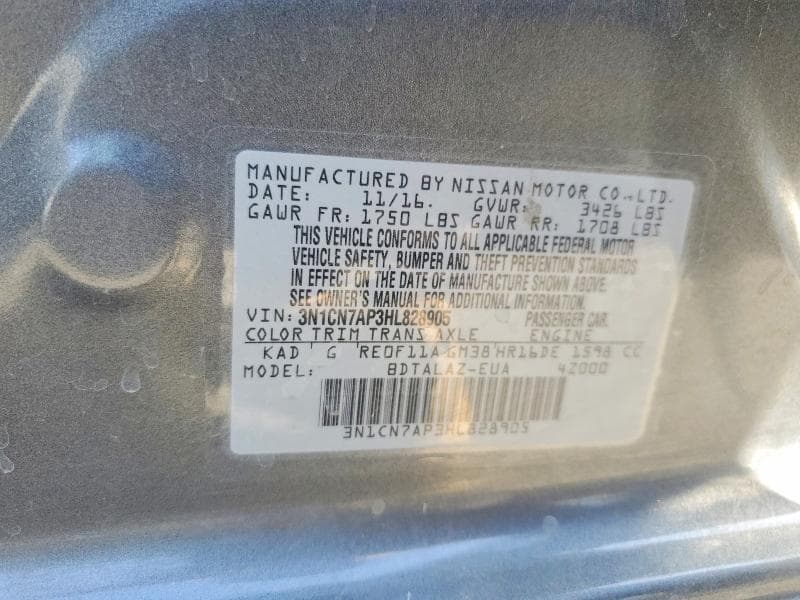2017 NISSAN VERSA 1.6 S PLUS 12