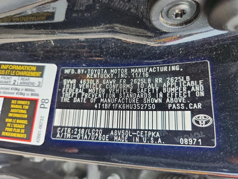 2017 TOYOTA CAMRY XSE 12
