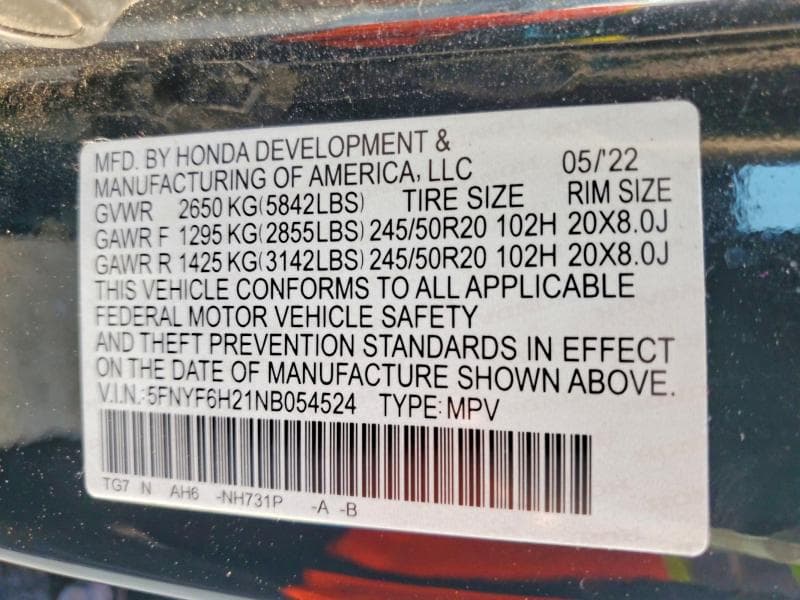 2022 HONDA PILOT SE 14