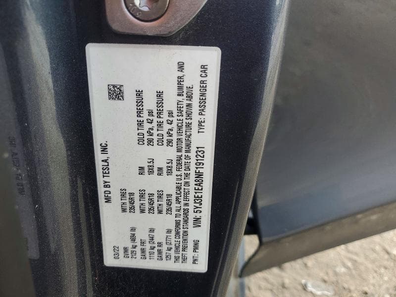 2022 TESLA MODEL 3 12