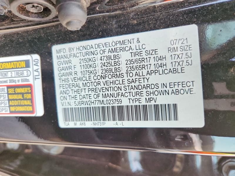 2021 HONDA CR-V SE 14