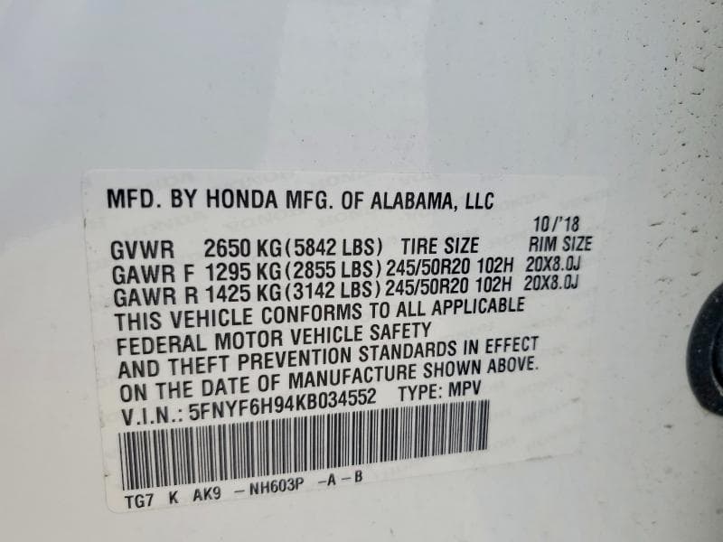 2019 HONDA PILOT TOURING 12