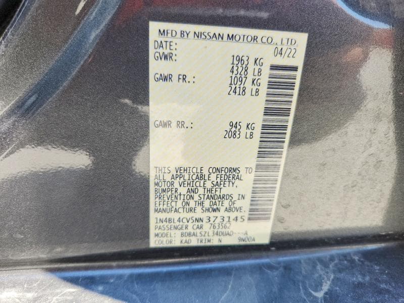2022 NISSAN ALTIMA SR 13
