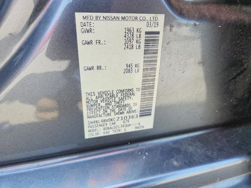 2019 NISSAN ALTIMA S 12