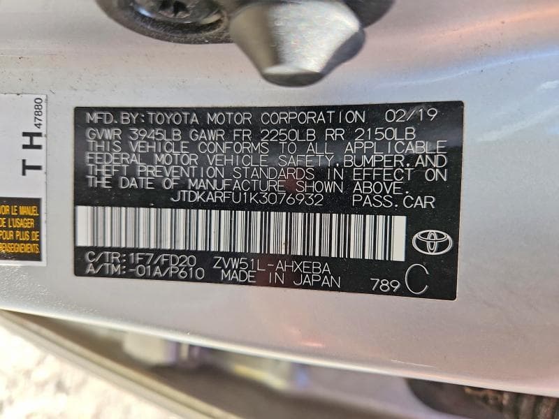2019 TOYOTA PRIUS LE 12