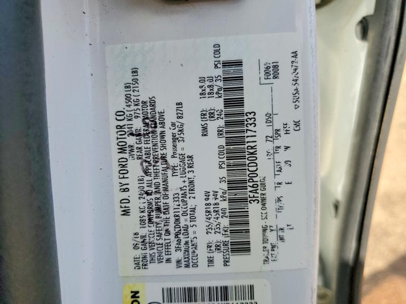 2019 FORD FUSION SEL 12