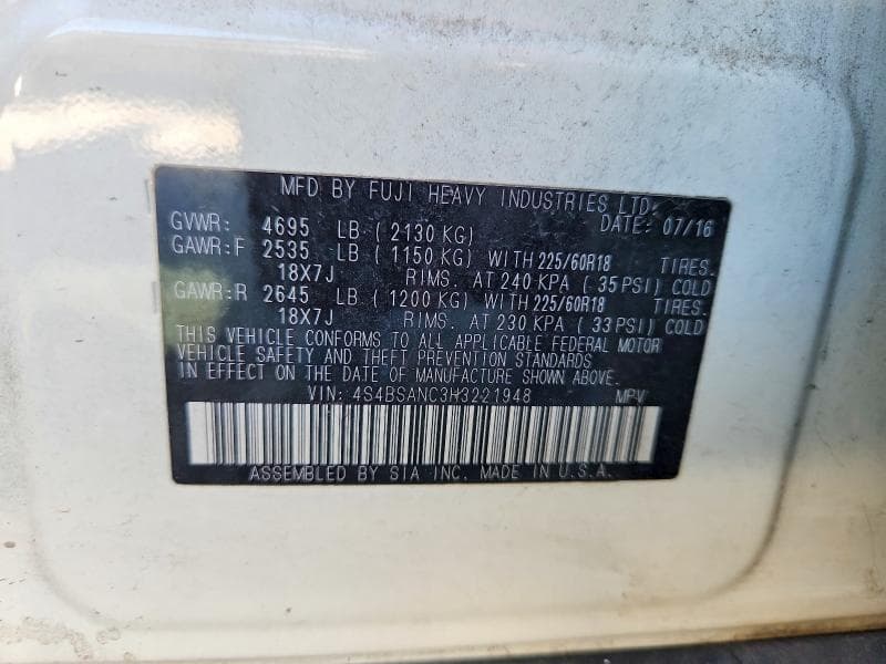 2017 SUBARU OUTBACK 2.5I LIMITED 13