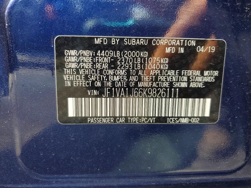2019 SUBARU WRX LIMITED 12