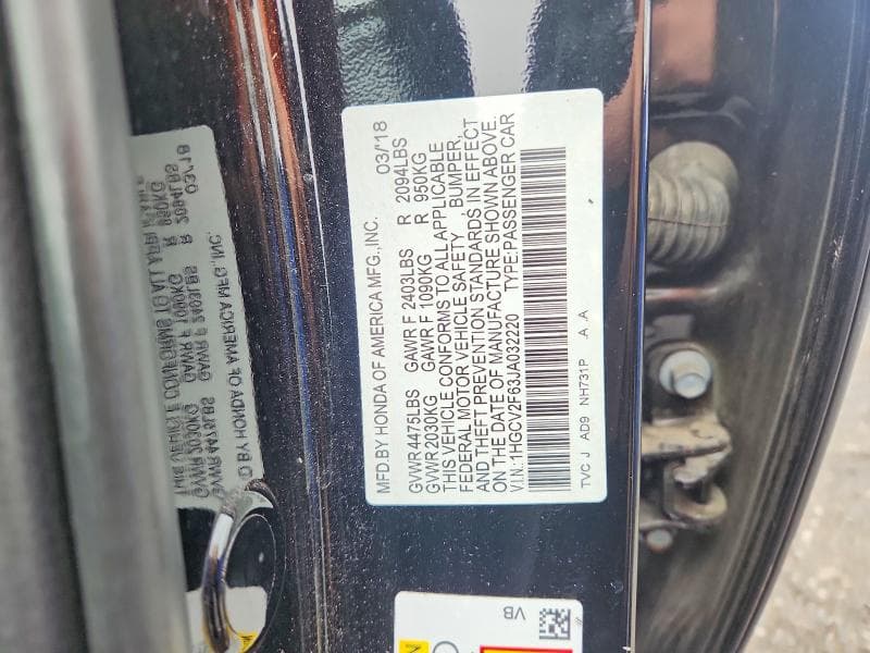 2018 HONDA ACCORD EXL 12