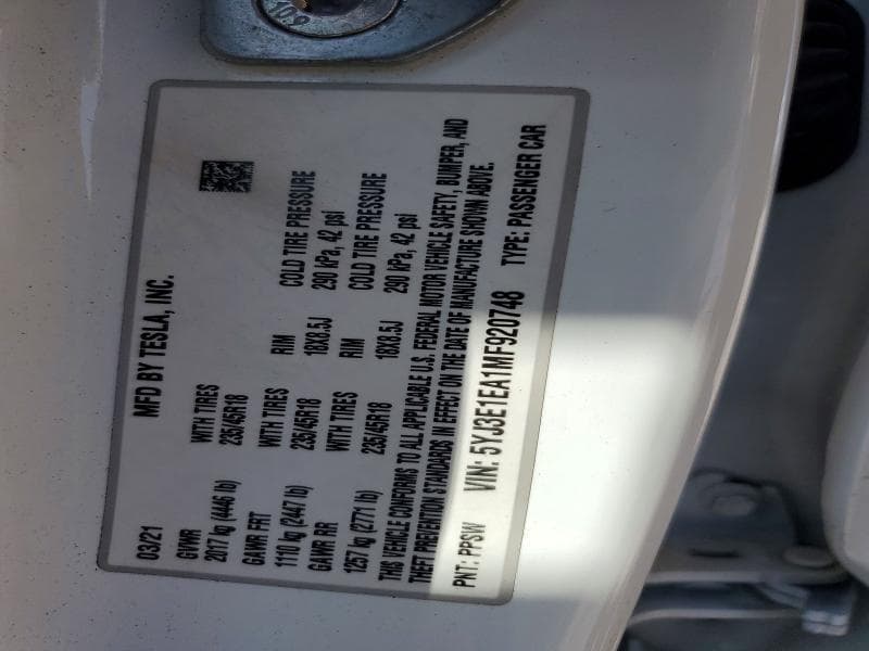 2021 TESLA MODEL 3 12