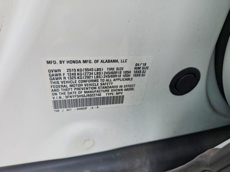 2018 HONDA PILOT EXL 13