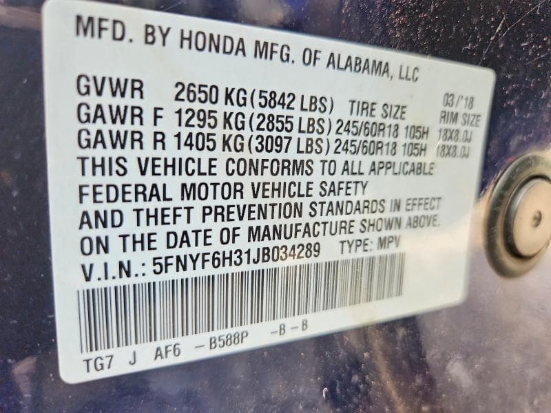 2018 HONDA PILOT EX 13