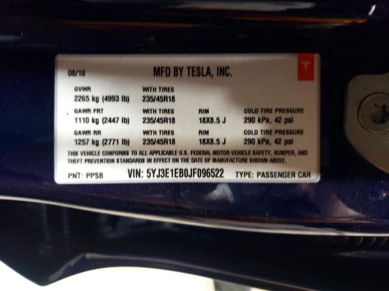 2018 TESLA MODEL 3 13