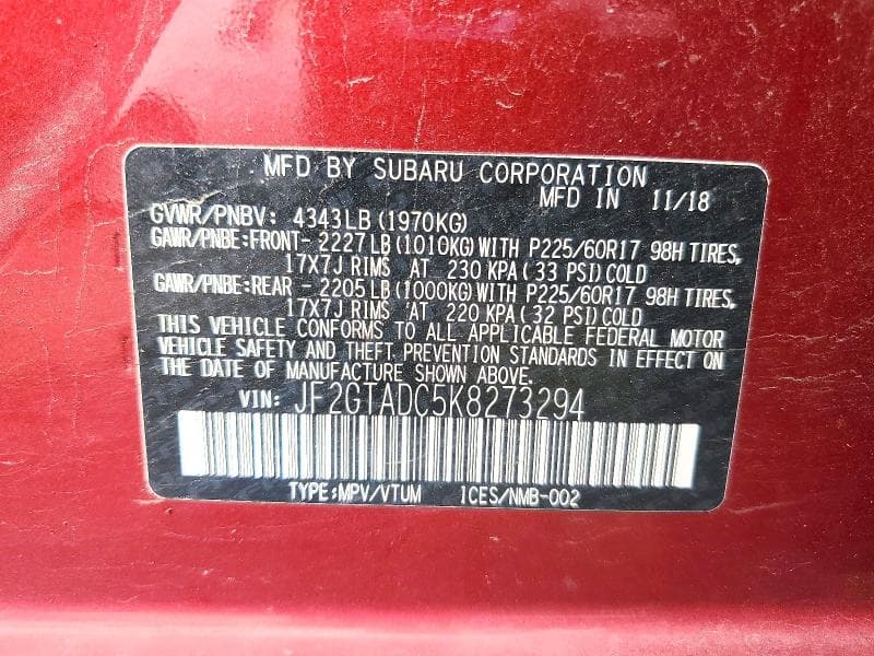 2019 SUBARU CROSSTREK PREMIUM 13