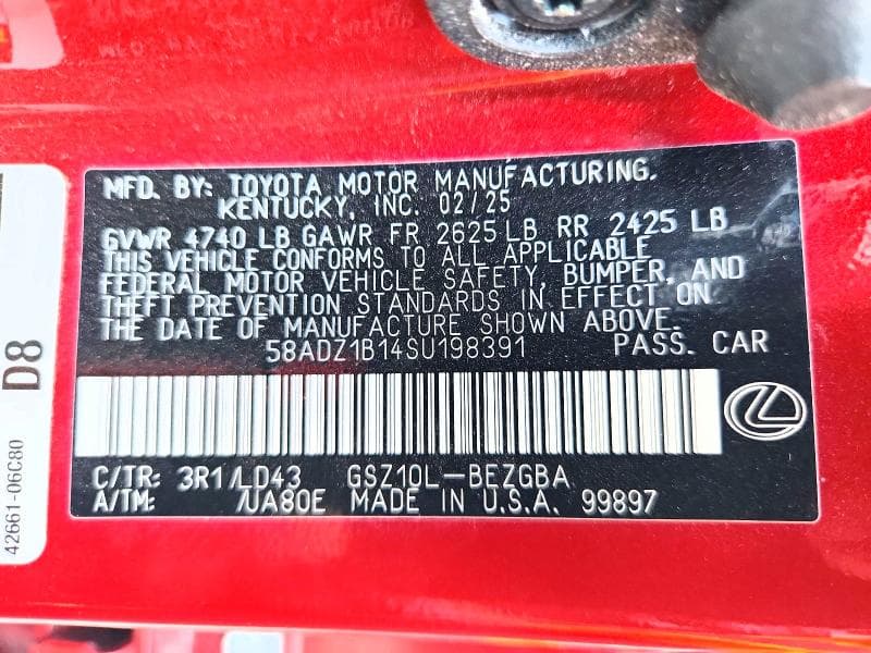 2025 LEXUS ES 350 BASE 12