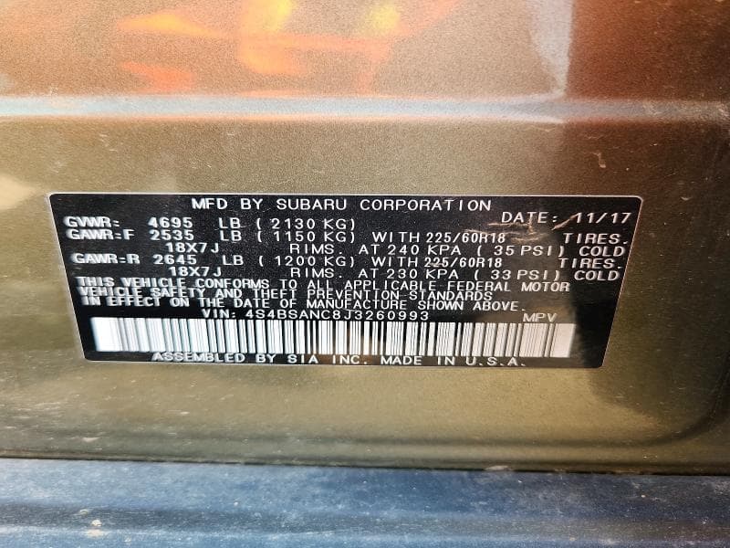 2018 SUBARU OUTBACK 2.5I LIMITED 12