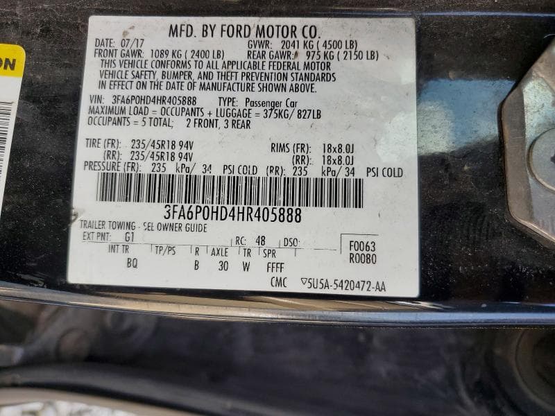 2017 FORD FUSION SE 12