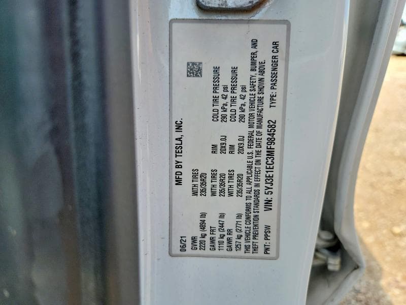 2021 TESLA MODEL 3 12