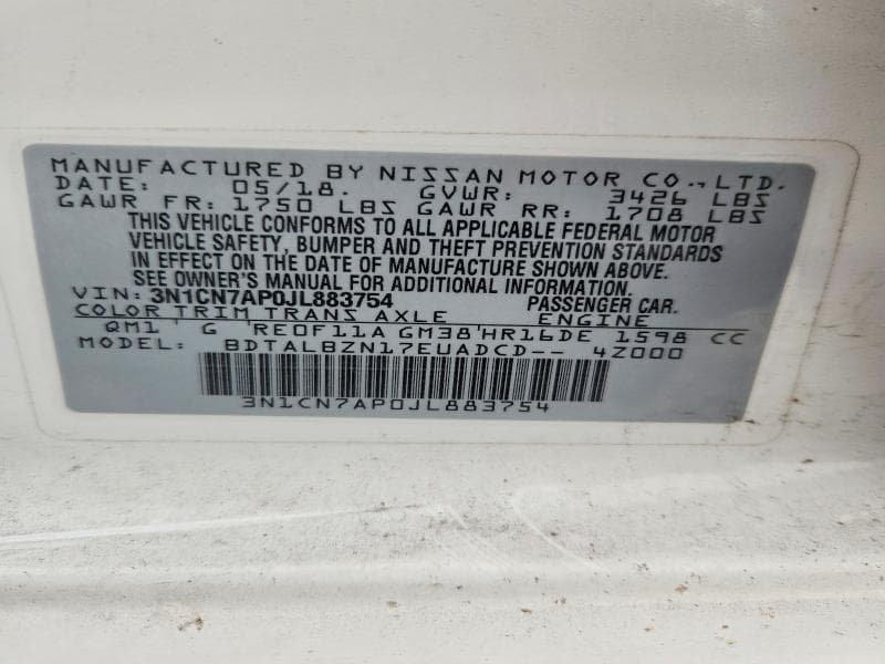 2018 NISSAN VERSA SV 13