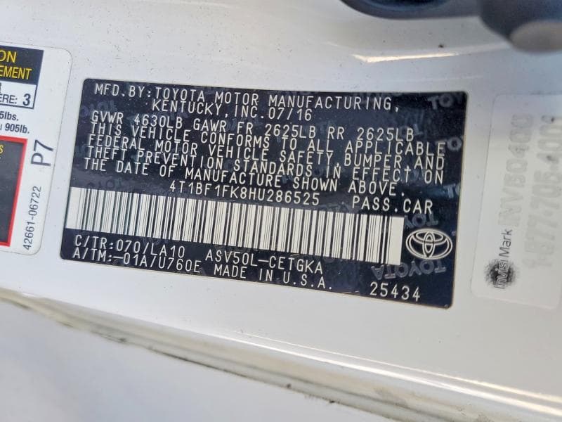 2017 TOYOTA CAMRY XLE 12