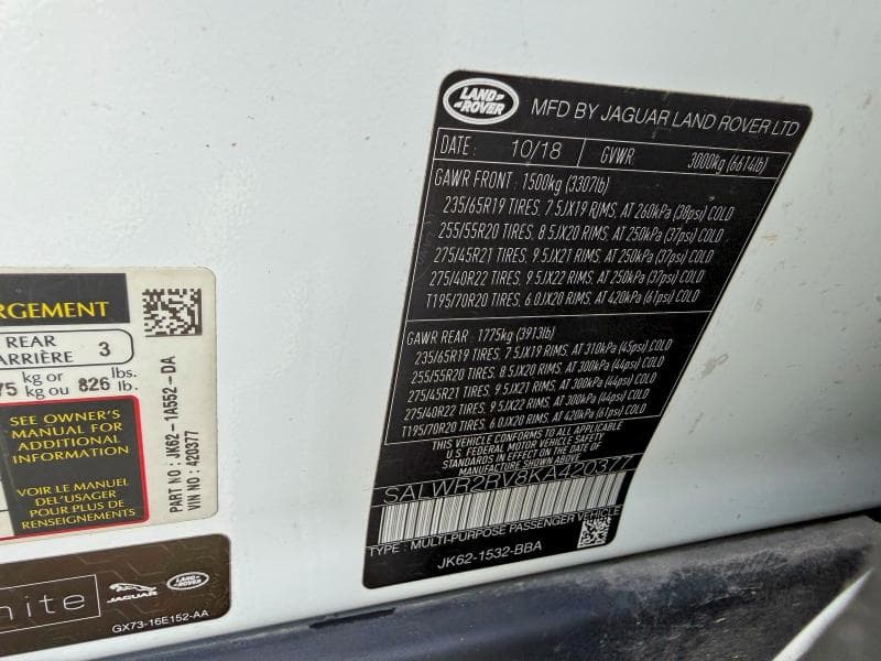 2019 LAND ROVER RANGE ROVE HSE 10