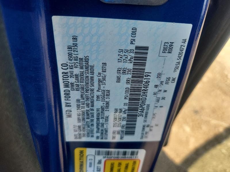 2017 FORD FUSION SE 12