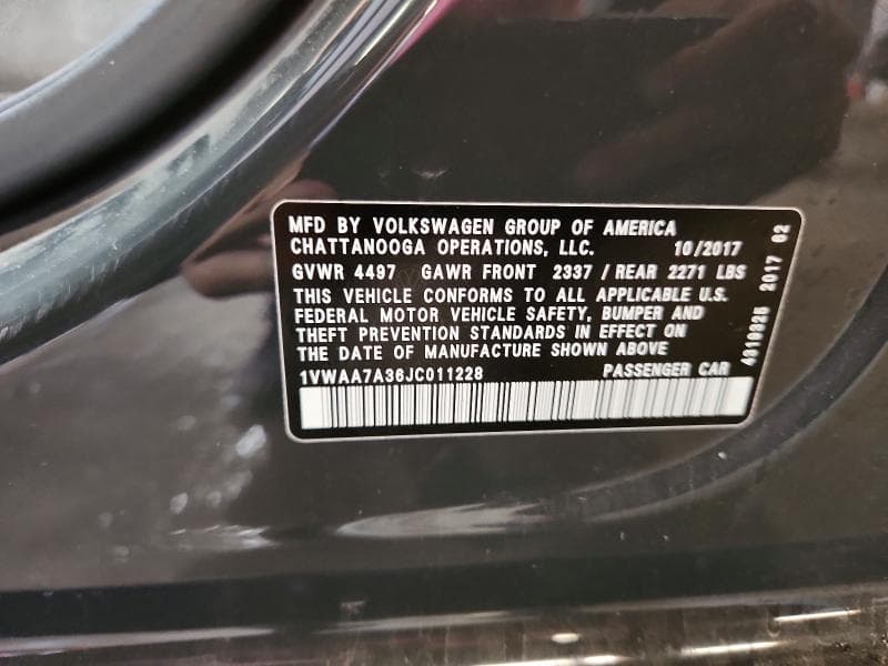 2018 VOLKSWAGEN PASSAT S 12
