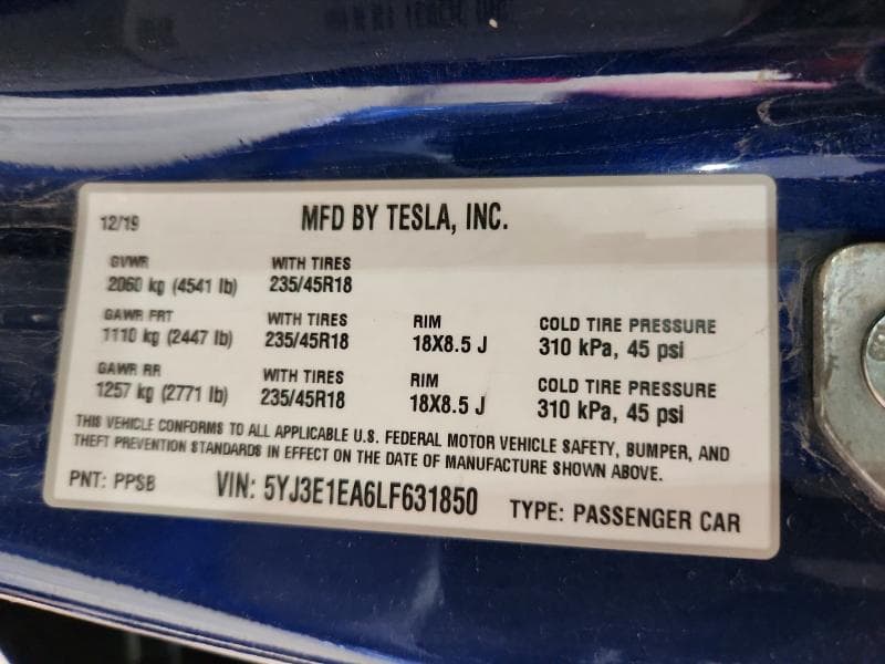 2020 TESLA MODEL 3 12